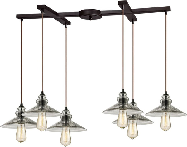 Hammered Glass 6 Light Pendant In Oil Rubbed Bronze