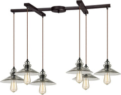 Hammered Glass 6 Light Pendant In Oil Rubbed Bronze