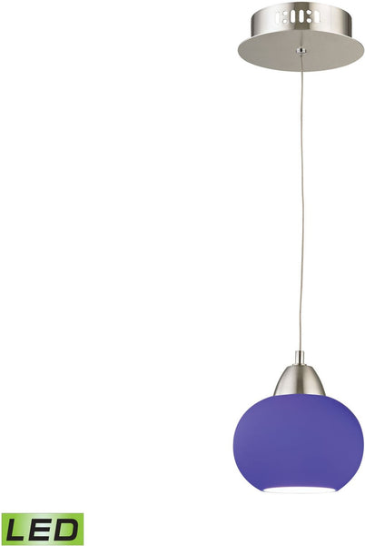 Ciotola 1 Light Led Pendant In Satin Nickel With Blue Glass