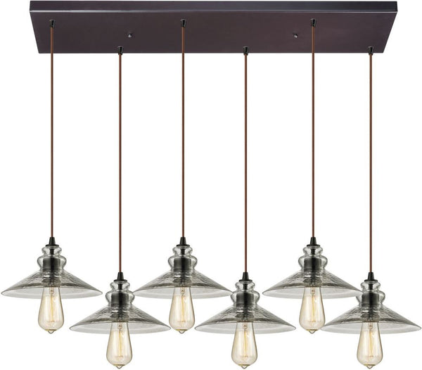 Hammered Glass 6 Light Pendant In Oil Rubbed Bronze