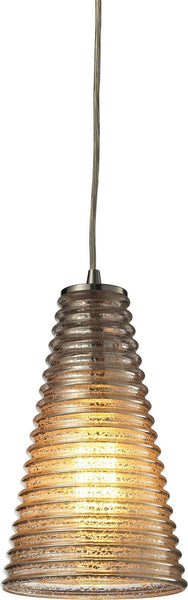 Ribbed Glass 1 Light Mini Pendant In Satin Nickel and Mercury Glass