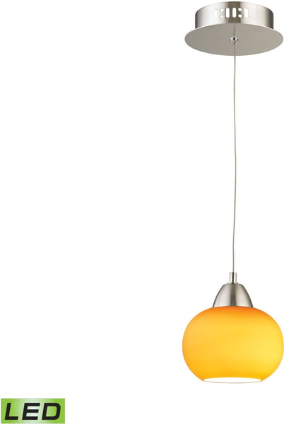Ciotola 1 Light Led Pendant In Satin Nickel With Yellow Glass