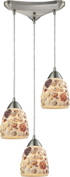 Shells 3 Light Pendant In Satin Nickel