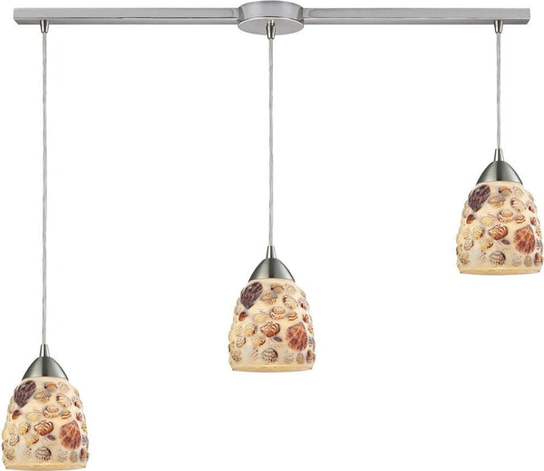 Shells 3 Light Pendant In Satin Nickel