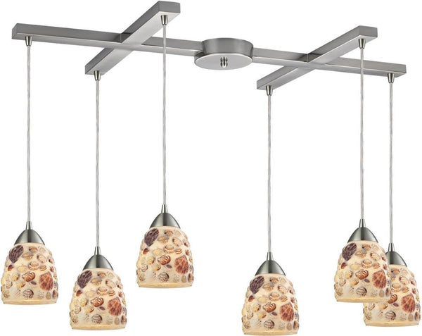 Shells 6 Light Pendant In Satin Nickel