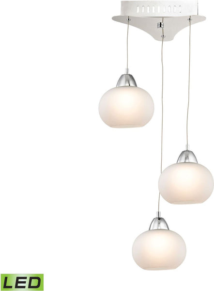 Ciotola 3 Light Led Pendant In Chrome With White Glass