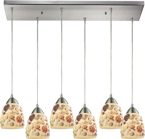 Shells 6 Light Pendant In Satin Nickel