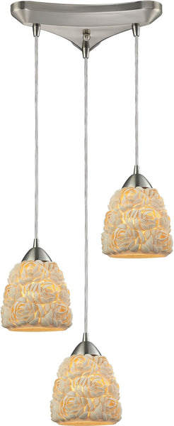 Shells 3 Light Pendant In Satin Nickel