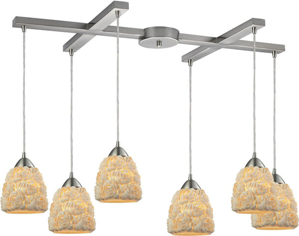 Shells 6 Light Pendant In Satin Nickel