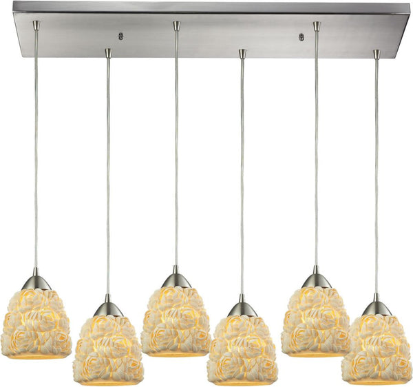 Shells 6 Light Pendant In Satin Nickel