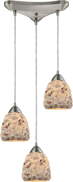 Shells 3 Light Pendant In Satin Nickel