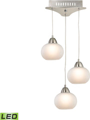 Ciotola 3 Light Led Pendant In Satin Nickel With White Glass