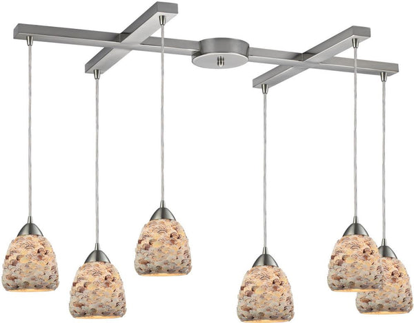 Shells 6 Light Pendant In Satin Nickel