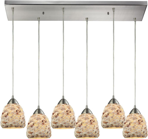 Shells 6 Light Pendant In Satin Nickel