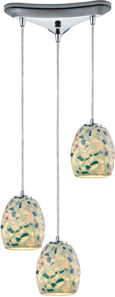 Glass Mosaic 3 Light Pendant In Polished Chrome