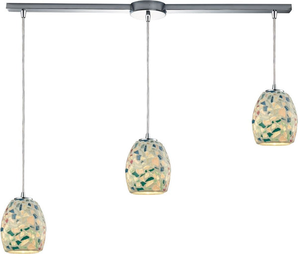 Glass Mosaic 3 Light Pendant In Polished Chrome
