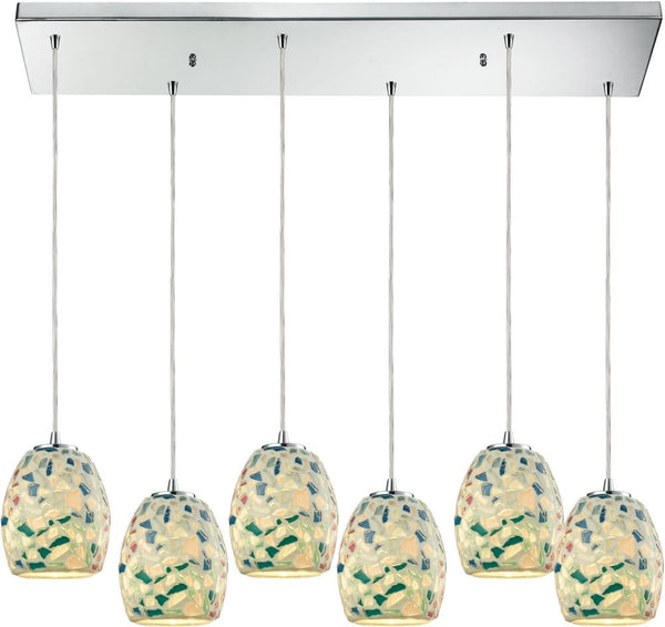 Glass Mosaic 3 Light Pendant In Polished Chrome
