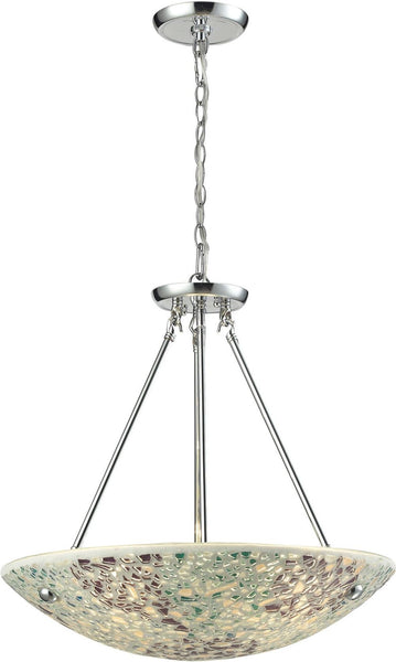 Glass Mosaic 4 Light Pendant In Satin Nickel
