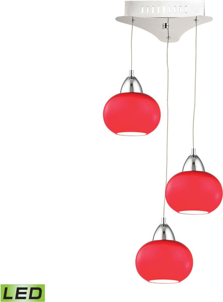 Ciotola 3 Light Led Pendant In Chrome With Red Glass