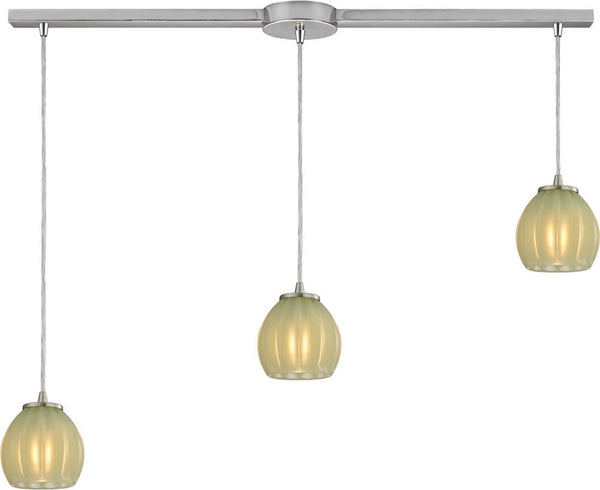 Melony 3 Light Pendant In Satin Nickel and Jade Glass