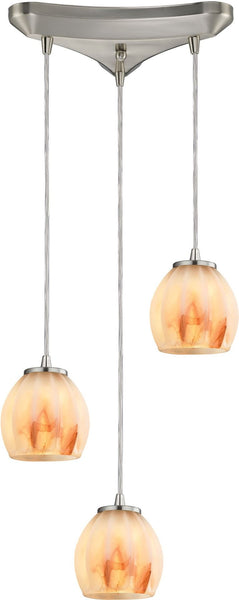 Melony 3 Light Pendant In Satin Nickel and Frosted Glass