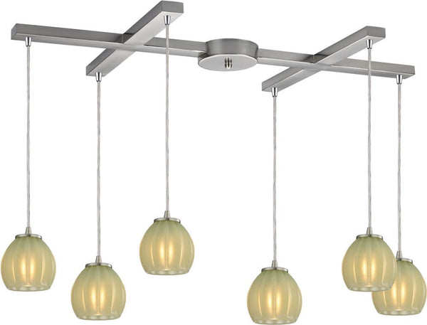 Melony 6 Light Pendant In Satin Nickel and Jade Glass