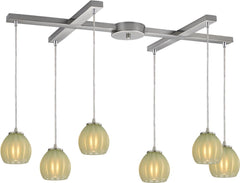 Melony 6 Light Pendant In Satin Nickel and Jade Glass