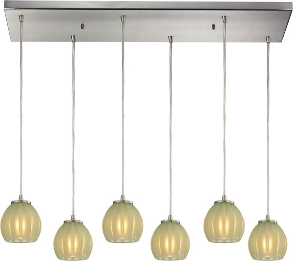 Melony 6 Light Pendant In Satin Nickel and Jade Glass