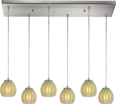 Melony 6 Light Pendant In Satin Nickel and Jade Glass
