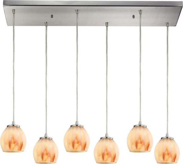 Melony 6 Light Pendant In Satin Nickel and Frosted Glass