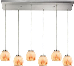 Melony 6 Light Pendant In Satin Nickel and Frosted Glass