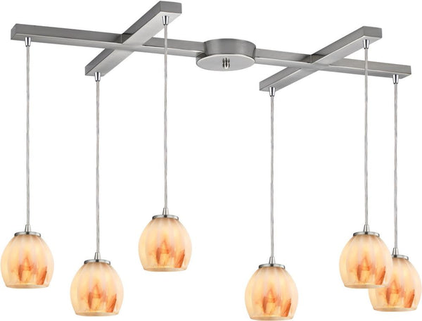 Melony 6 Light Pendant In Satin Nickel and Frosted Glass