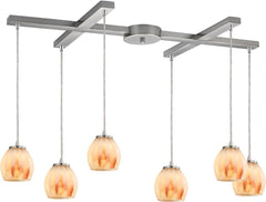 Melony 6 Light Pendant In Satin Nickel and Frosted Glass