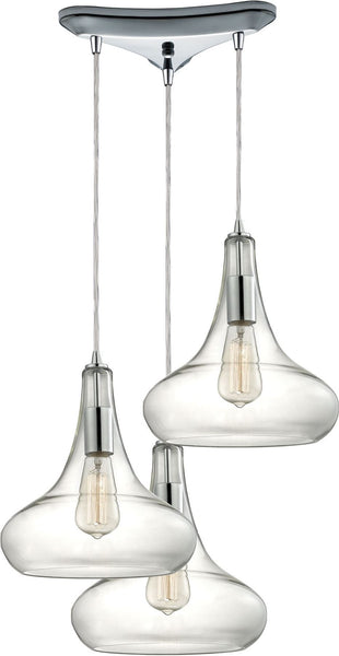 Orbital 3 Light Pendant In Polished Chrome and Clear Glass