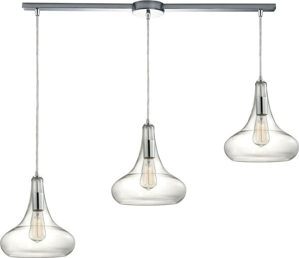 Orbital 3 Light Pendant In Polished Chrome and Clear Glass