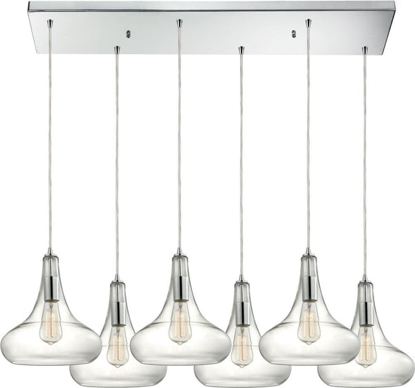 Orbital 6 Light Pendant In Polished Chrome and Clear Glass