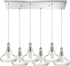 Orbital 6 Light Pendant In Polished Chrome and Clear Glass