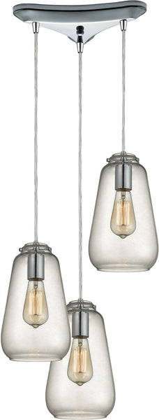 Orbital 3 Light Pendant In Polished Chrome and Clear Glass