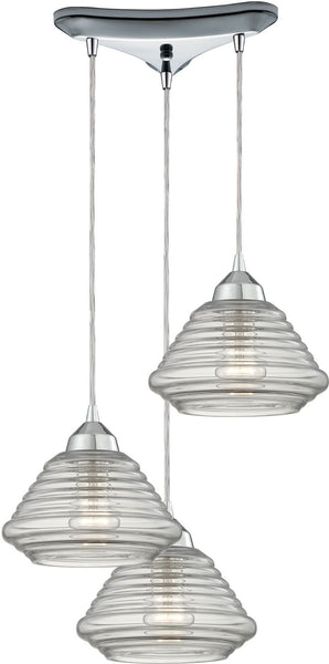 Orbital 3 Light Pendant In Polished Chrome and Clear Glass
