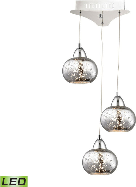Ciotola 3 Light Led Pendant In Chrome With Mercury Glass