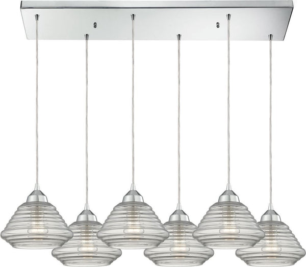 Orbital 6 Light Pendant In Polished Chrome and Clear Glass