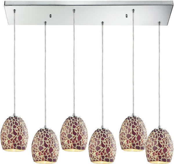 Glass Mosaic 6 Light Pendant In Polished Chrome
