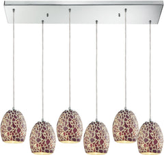 Glass Mosaic 6 Light Pendant In Polished Chrome