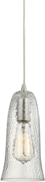Hammered Glass 1 Light Pendant In Satin Nickel