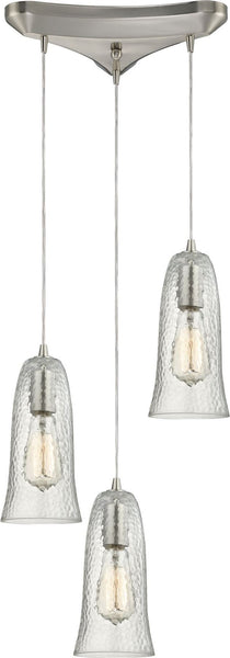 Hammered Glass 3 Light Pendant In Satin Nickel