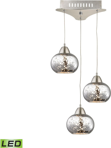 Ciotola 3 Light Led Pendant In Satin Nickel With Mercury Glass