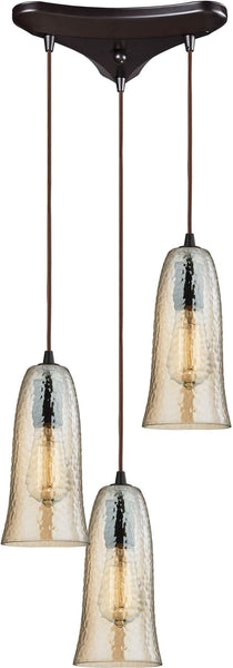Hammered Glass 3 Light Pendant In Oil Rubbed Bronze