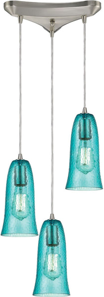 Hammered Glass 3 Light Pendant In Satin Nickel