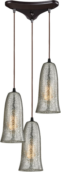 Hammered Glass 3 Light Pendant In Oil Rubbed Bronze