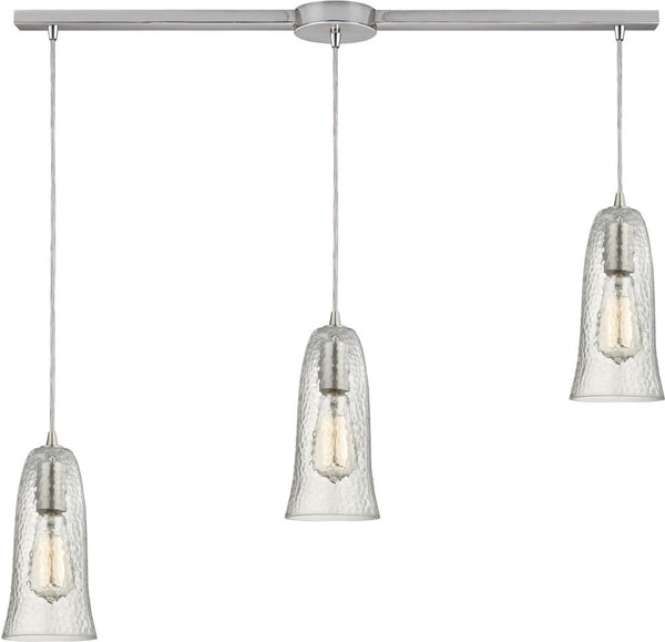 Hammered Glass 3 Light Pendant In Satin Nickel